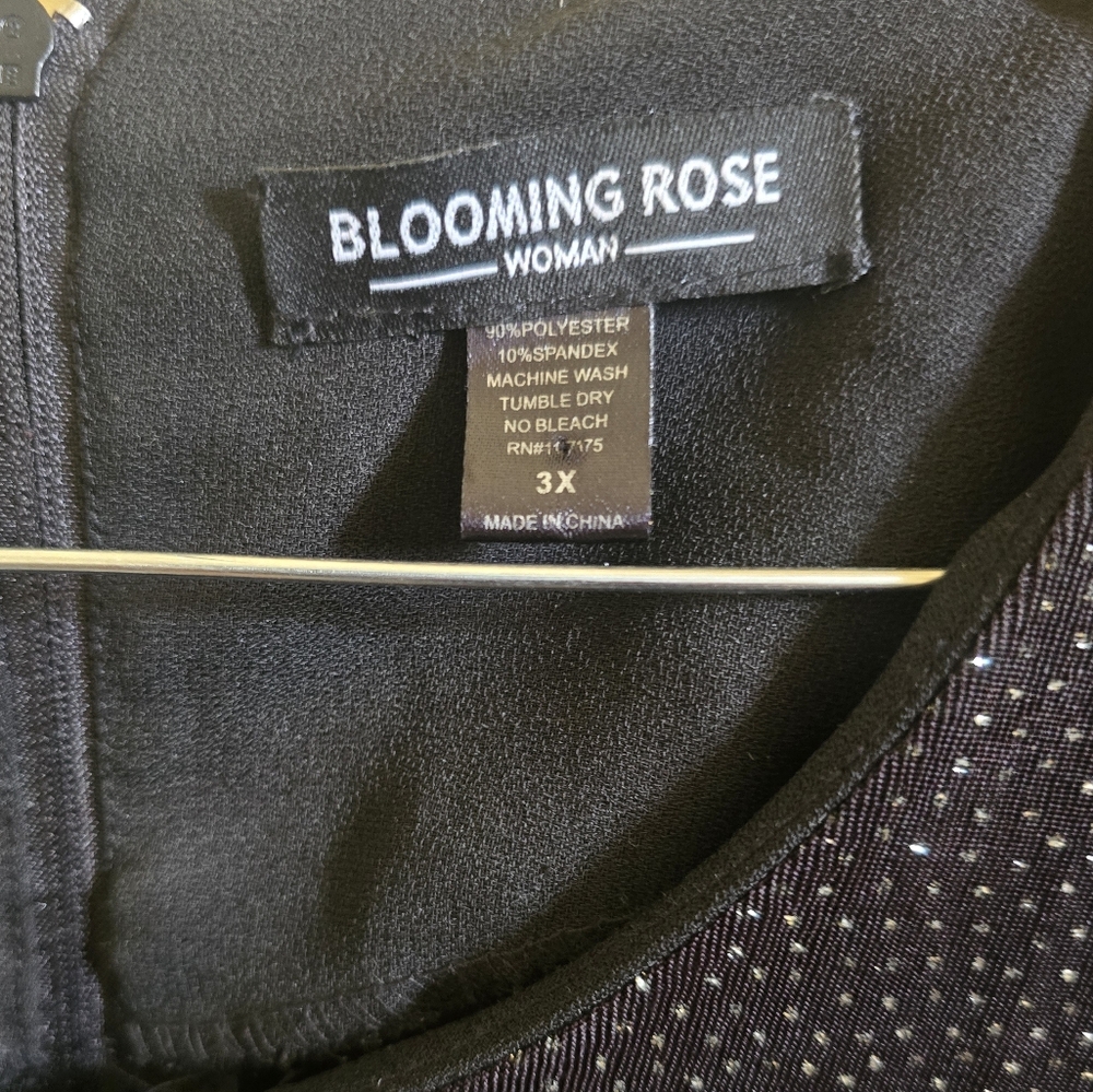 Blooming Rose Sparkly Pullover Blouse with Back Zip Up & Shoulder Pads - Picture 3 of 3